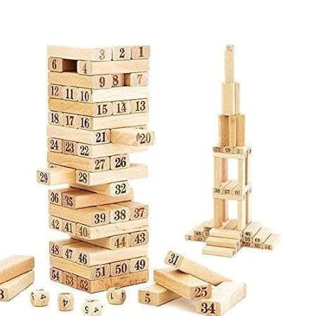 Educational Wooden Building Block Game – 54 Piece Tower Puzzle for Kids & Adults