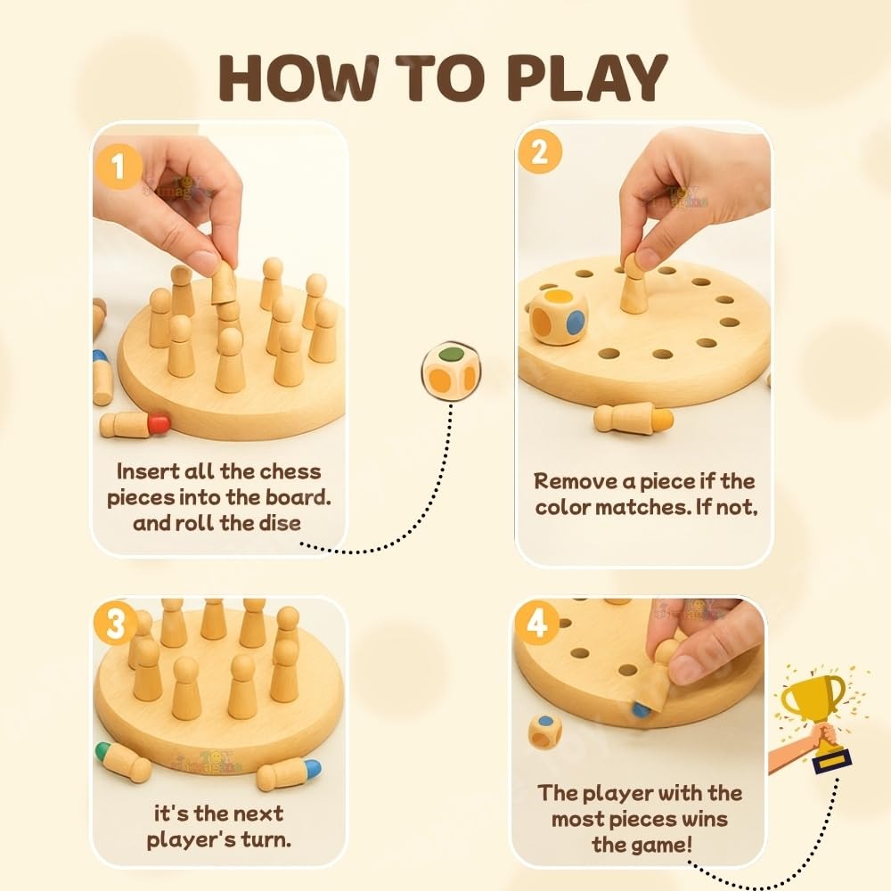 Toy Imagine Wooden Color Memory Chess Game – Montessori Memory Matching Board Game for Kids Age 3+