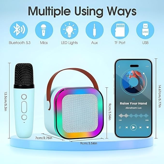 Magicwand® K12 Kids Karaoke Microphone & Bluetooth Speaker | USB-C Rechargeable | RGB LED Lighting | 1 Wireless Mic Included | Portable Singing Machine for Children