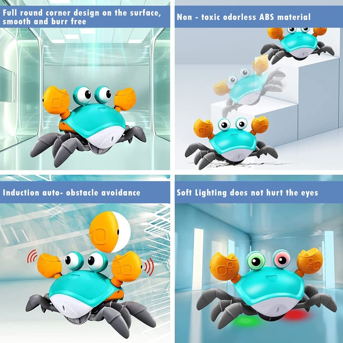 VEBETO Rechargeable Crawling Crab Toy for Kids – Interactive Musical Crab with Obstacle Avoidance, LED Lights, Walking Action & Educational Play