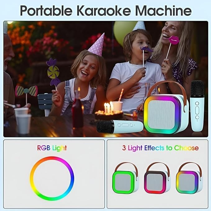 Magicwand® K12 Kids Karaoke Microphone & Bluetooth Speaker | USB-C Rechargeable | RGB LED Lighting | 1 Wireless Mic Included | Portable Singing Machine for Children