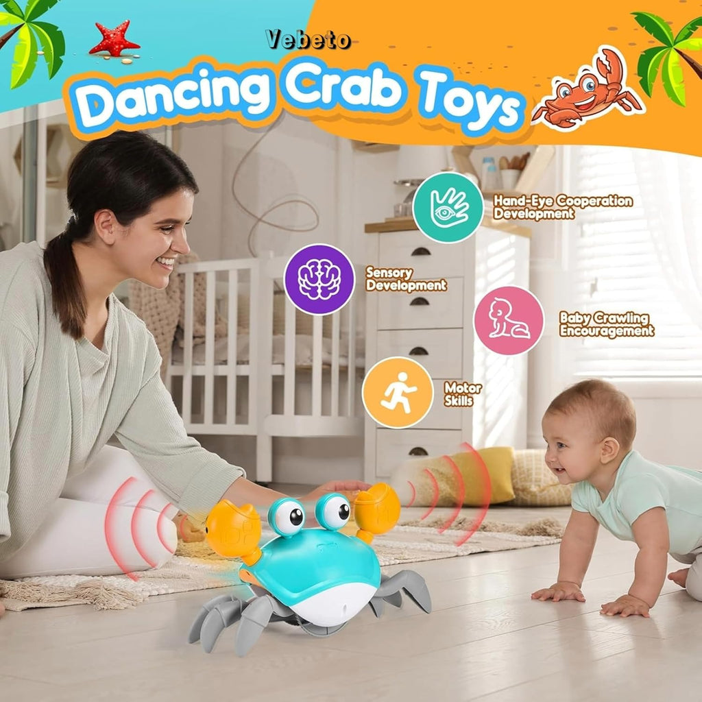 VEBETO Rechargeable Crawling Crab Toy for Kids – Interactive Musical Crab with Obstacle Avoidance, LED Lights, Walking Action & Educational Play
