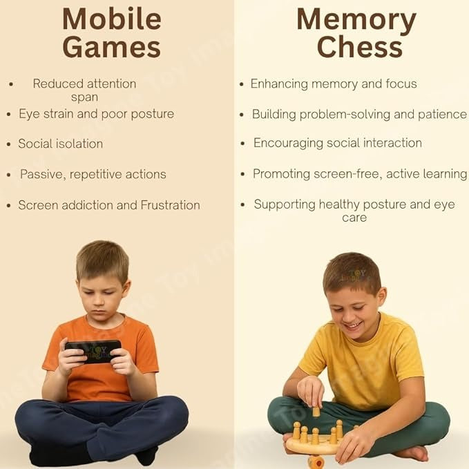 Toy Imagine Wooden Color Memory Chess Game – Montessori Memory Matching Board Game for Kids Age 3+