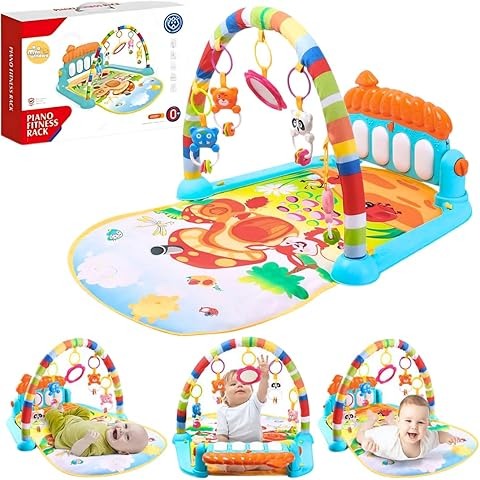 Little's Joy Baby Piano Gym – Newborn Tummy Time Activity Mat with Lights and Music