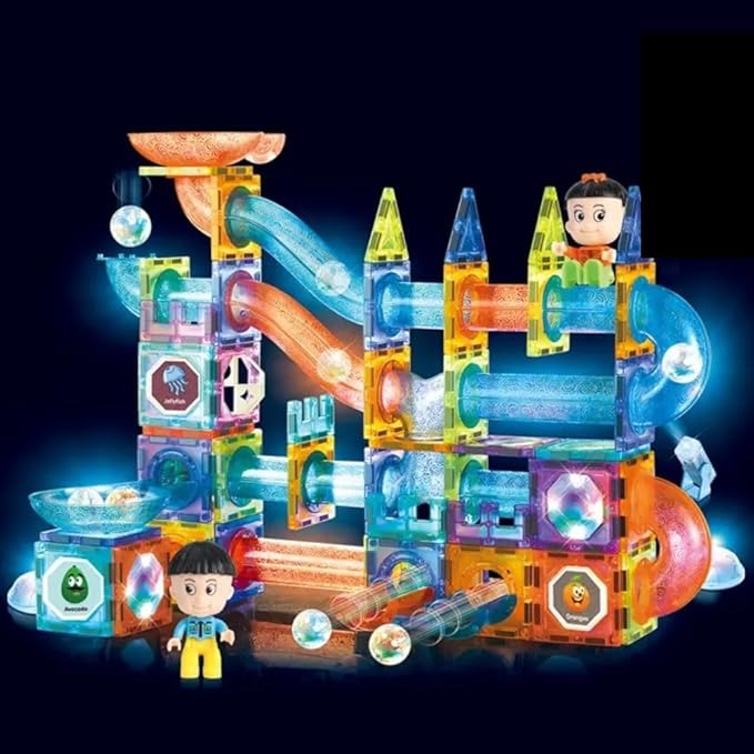 SHOPARAM Magnetic Building Blocks for Kids – 25 Pcs Rolling Ball Run Track Set, Educational STEM Learning Toy