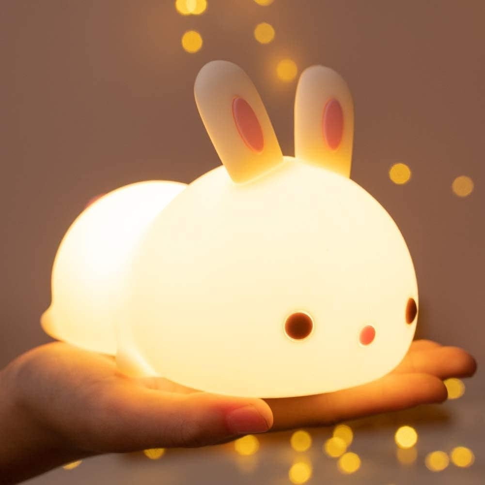 Rabbit Silicone Night Light – Rechargeable Touch Sensor LED Lamp with 7 Colors for Baby Nursery & Kids Room
