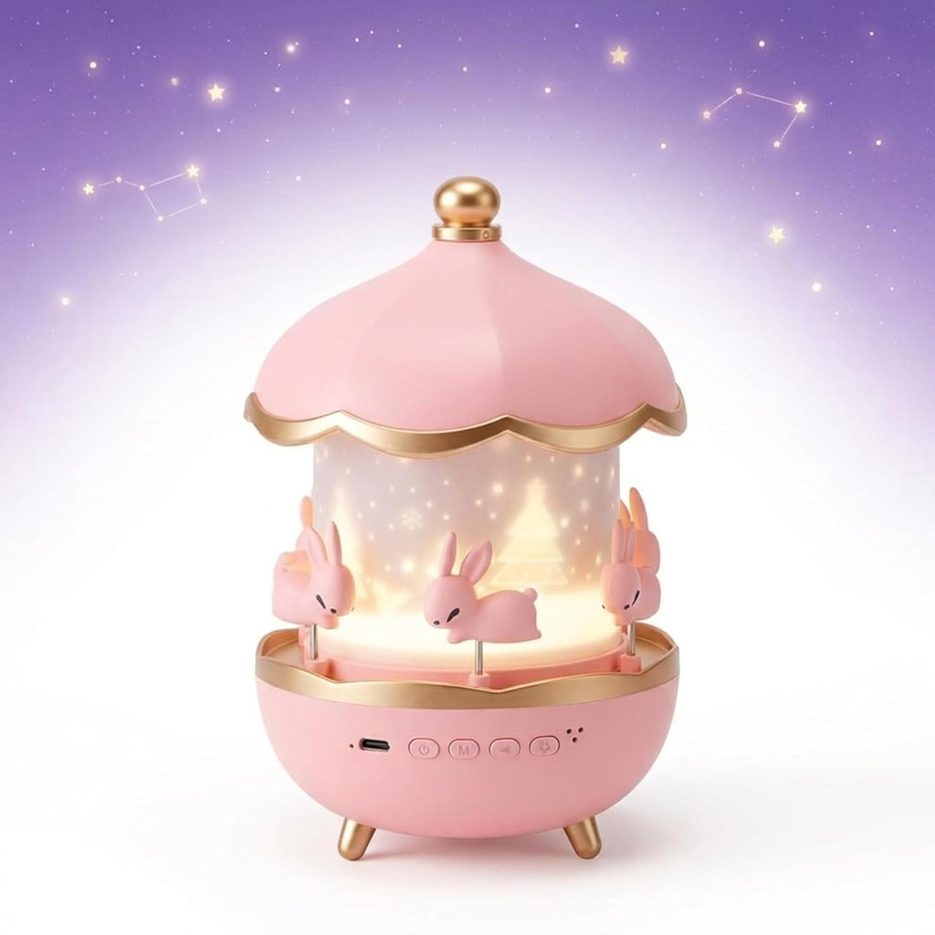Rabbit Star Projector Night Light for Kids – 360° Rotating Galaxy Projector with 6 Film Discs & 5 Color Modes