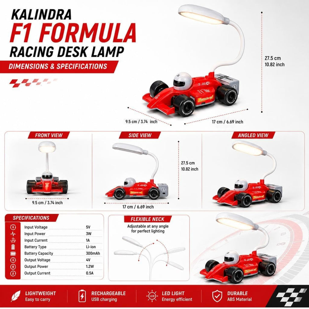 KALINDRA F1 Racing Car LED Lamp – USB Rechargeable Desk Light for Bedroom, Study Table & Gaming Setup