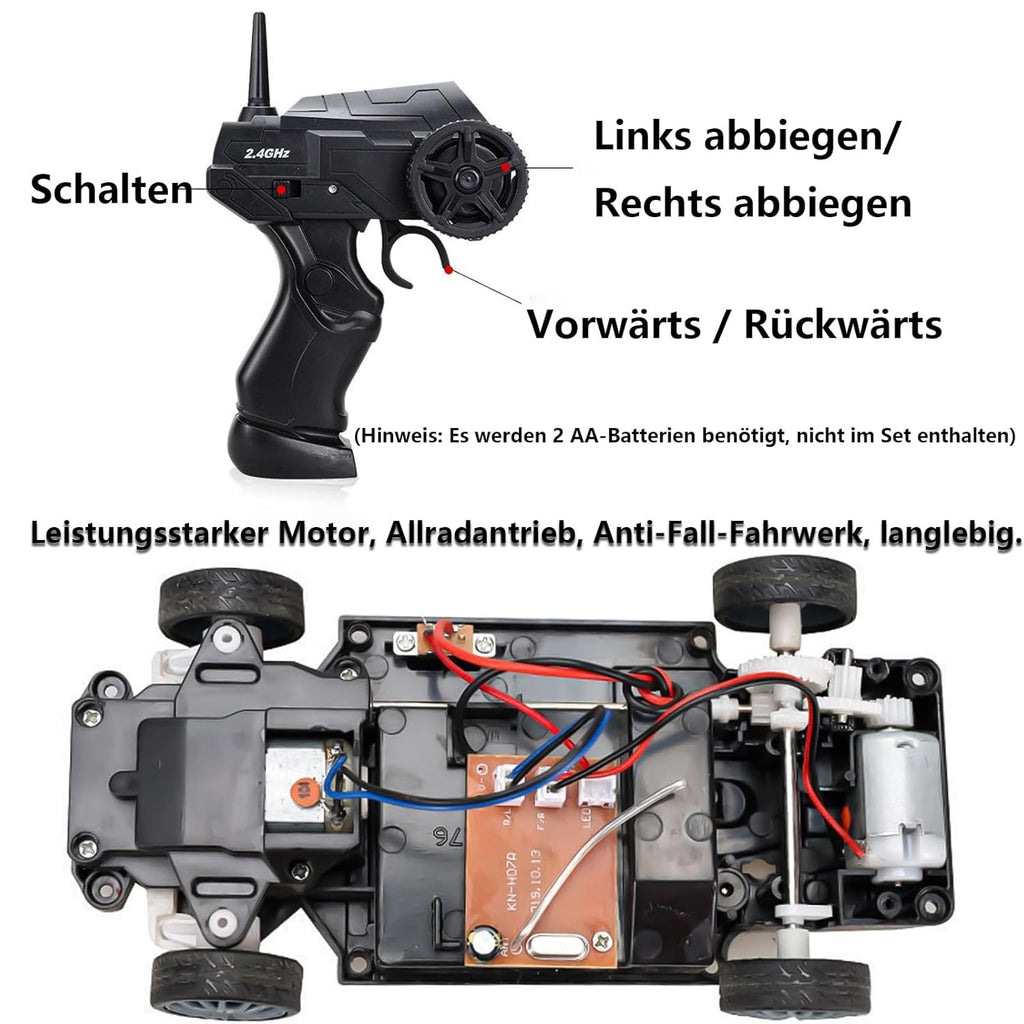 Remote Control Drift Car 1:24 Scale, 4WD Racing Vehicle with 2.4GHz Control, LED Lights, Replaceable Wheels
