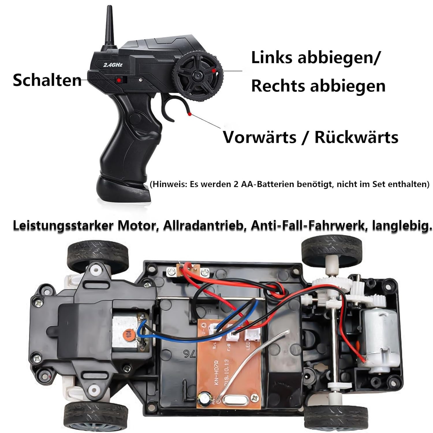 Remote Control Drift Car 1:24 Scale, 4WD Racing Vehicle with 2.4GHz Control, LED Lights, Replaceable Wheels