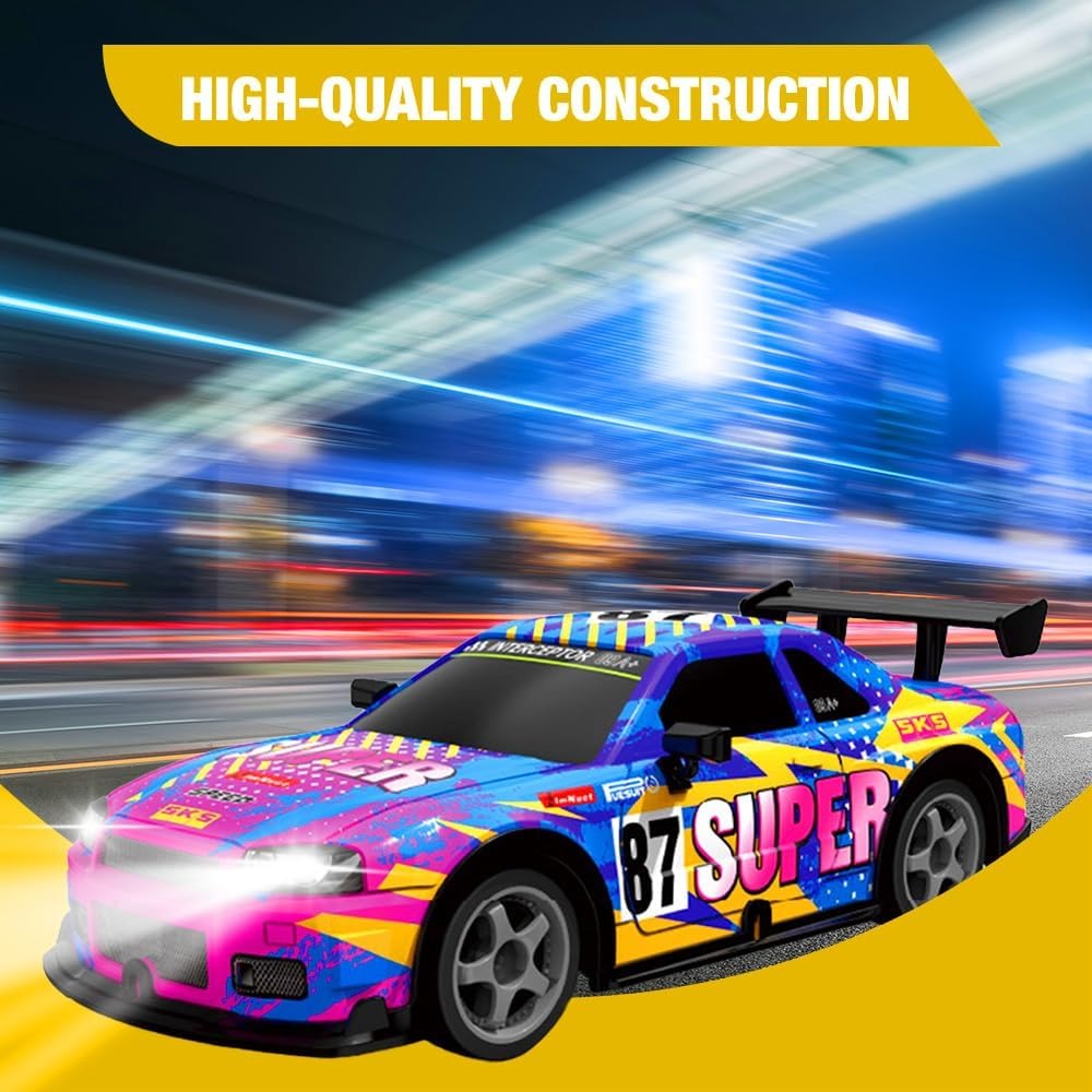Mineup RC Drift Car Toy, 4WD 2.4GHz Remote Control Racing Vehicle with LED Headlights, 15km/h Speed