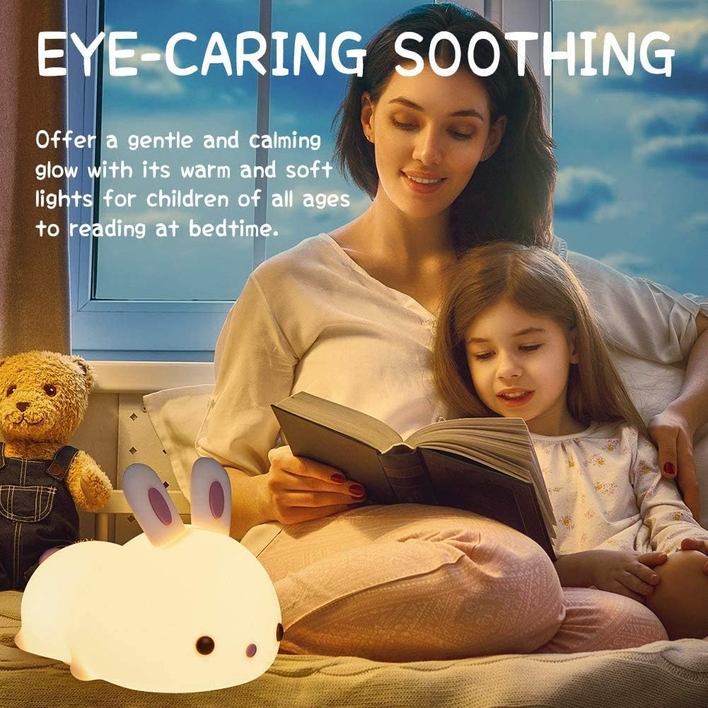 Rabbit Silicone Night Light – Rechargeable Touch Sensor LED Lamp with 7 Colors for Baby Nursery & Kids Room