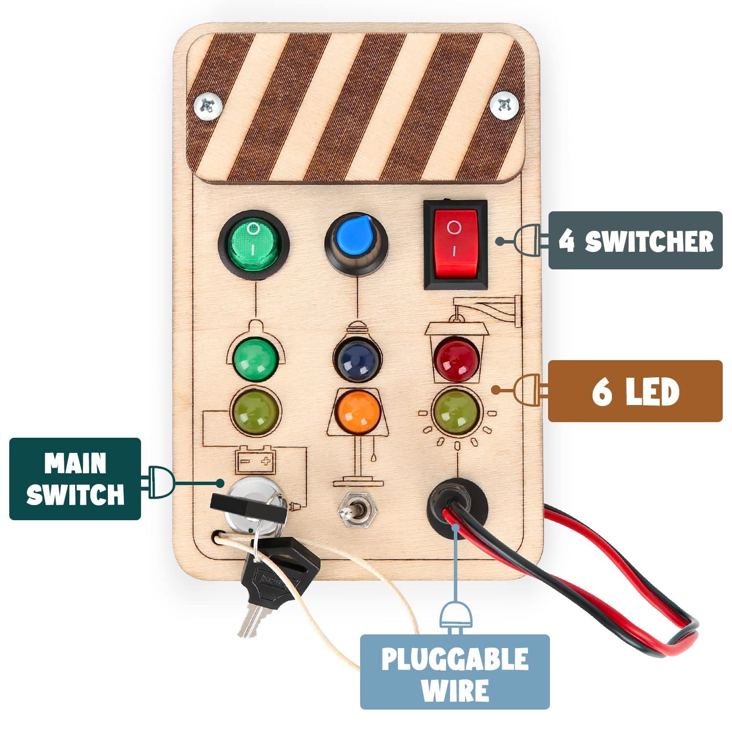 DINORUN Busy Board with LED Lights – Montessori Sensory Toy with Switches for Toddlers Ages 1-3