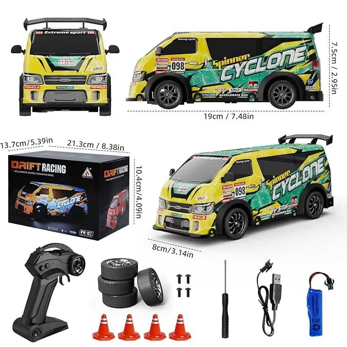 4WD RC Drift Racing Car with LED Lights | USB Rechargeable Remote Control Vehicle for Kids & Adults