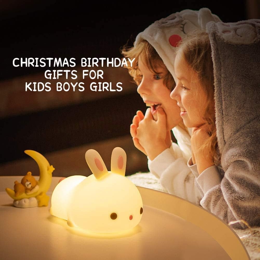 Rabbit Silicone Night Light – Rechargeable Touch Sensor LED Lamp with 7 Colors for Baby Nursery & Kids Room