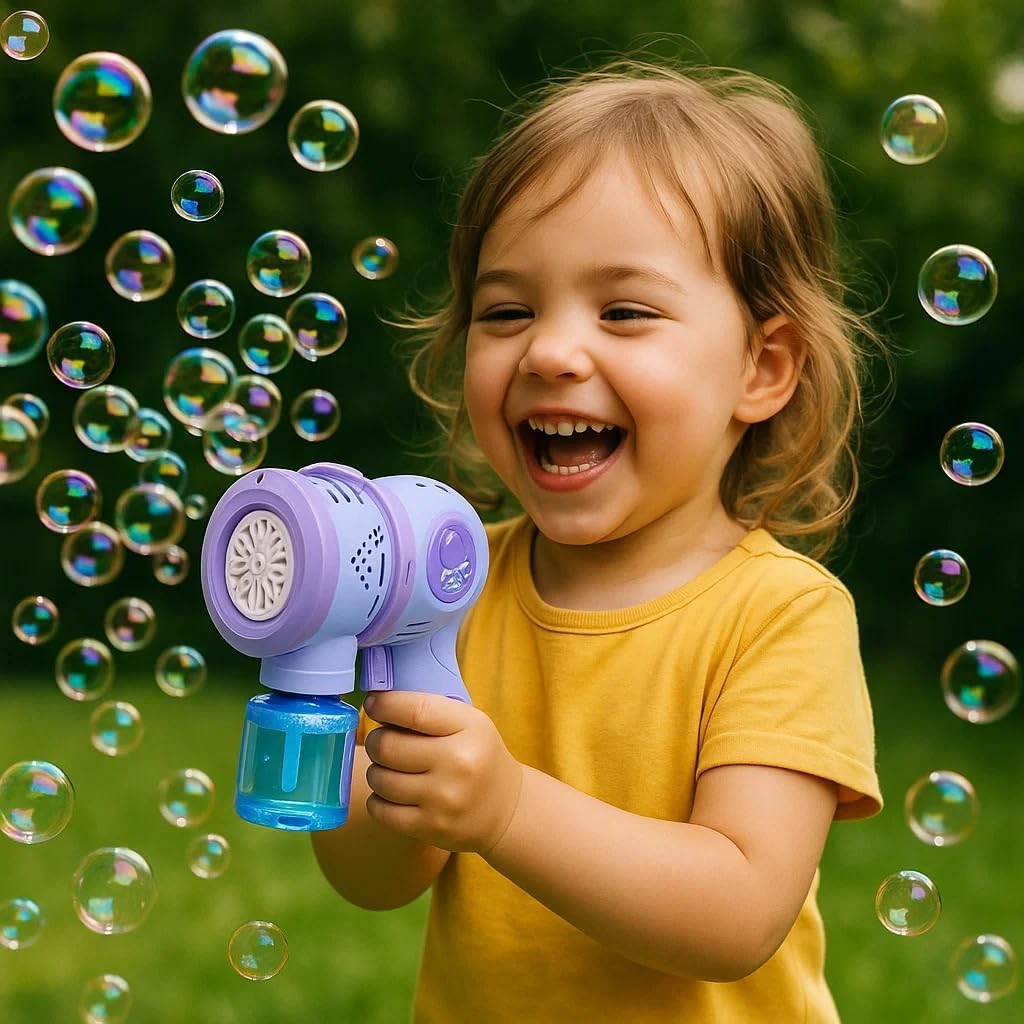 Rechargeable Big Size Bubble Machine for Kids Automatic Bubble Gun Leak-Proof Design with 2 Bubble Solution (Mix Colors))