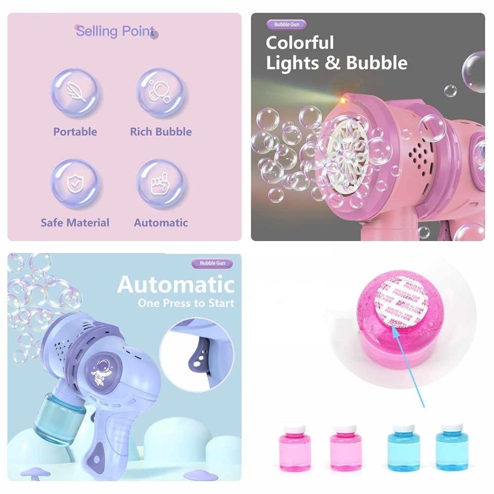 Rechargeable Big Size Bubble Machine for Kids Automatic Bubble Gun Leak-Proof Design with 2 Bubble Solution (Mix Colors))