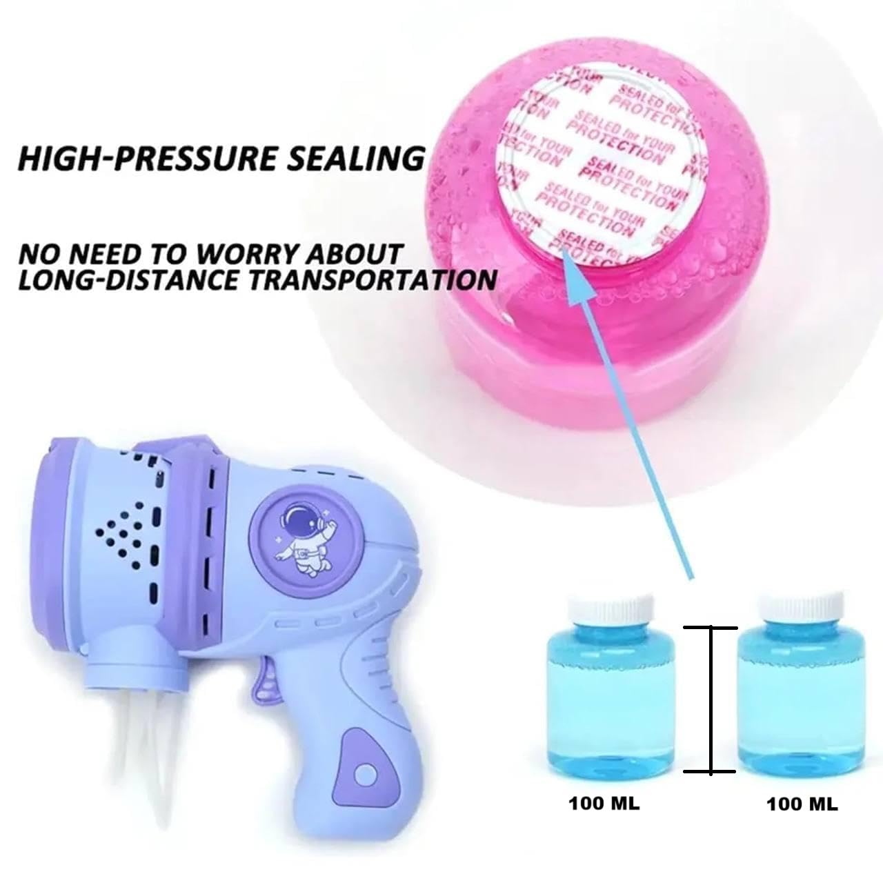 Rechargeable Big Size Bubble Machine for Kids Automatic Bubble Gun Leak-Proof Design with 2 Bubble Solution (Mix Colors))
